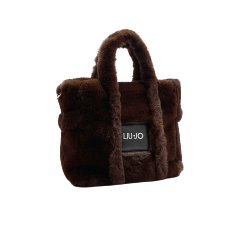Borsa Donna in teddy, con tracolla rimovibile e patch logo frontale